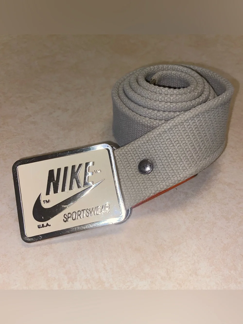 Vintage Nike Belt Brass Buckle Mens Large Orange Label  Rare Limited Release 44”